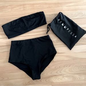 Black High-Waist Bandeau Bikini Set